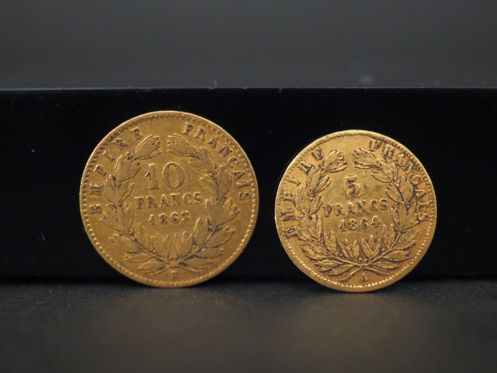 Pièce de 10 Francs or, 1863 pièce de 5 Francs or, 1864 FRAIS ACHETEUR 