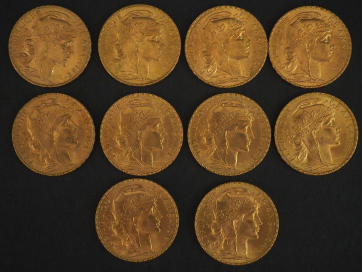 10 pièces de 20 Francs or, 1913 FRAIS ACHETEUR : 10 % HT   