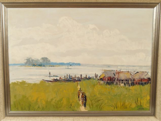 Vente aux enchères DOM "Paysage d'Afrique". Huile sur toile, signée en bas à droite. Dim.