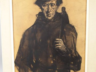 Vente aux enchères M. DELMOTTE "La gueule noire". Grande encre sur carton. Dim. : 80 x 60