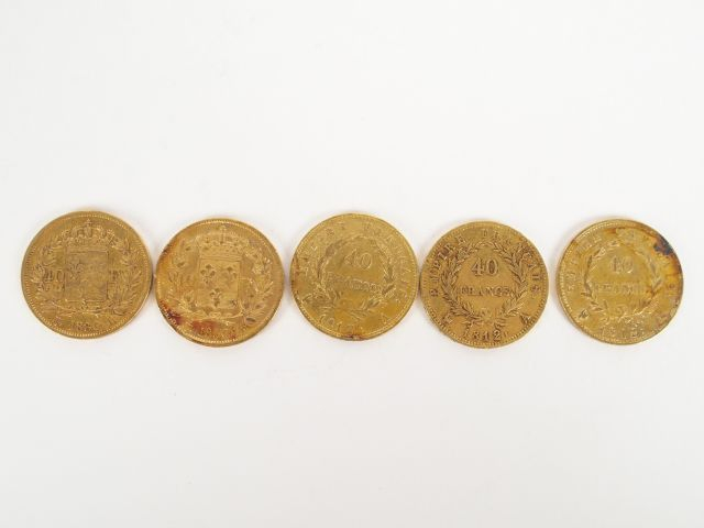 5 pièces de 40 Francs or: -3x Napoléon Empereur tête laurée, 1812-A, -
