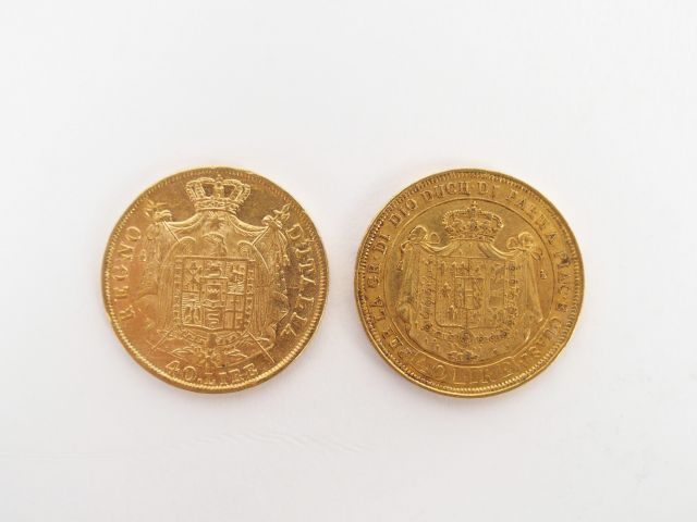 2 pièces de 40 Lires or, Napoleone Imperatore 1812-M et Maria Luigia P