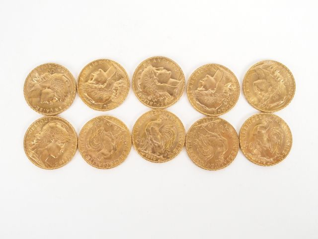 10 pièces de 20 Francs or, Marianne. Poids: 64,7gr