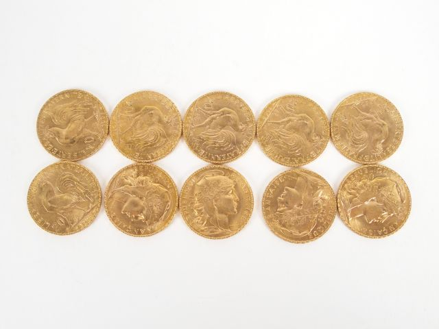 10 pièces de 20 Francs or, Marianne. Poids: 64,7gr