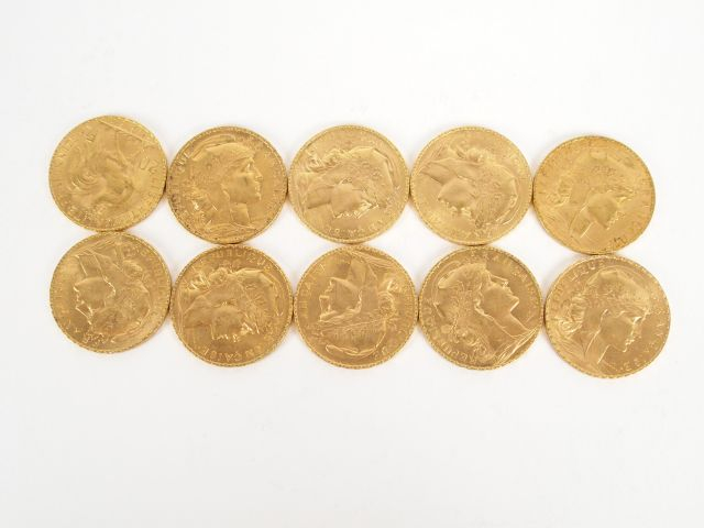 10 pièces de 20 Francs or, Marianne. Poids: 64,6gr