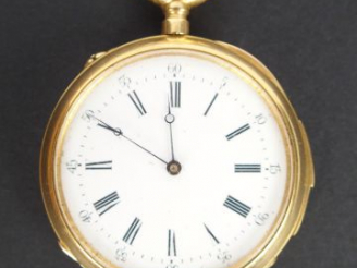 Vente aux enchères GOULETE à Paris. Montre de gousset en or jaune, cadran émail, échappem