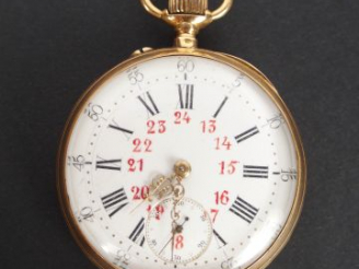 Vente aux enchères Montre de gousset en or jaune, cadran émail, chronomètre. Poids tel: 7