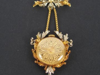 Vente aux enchères Montre de col 1900 montée en broche, cadran émail marqué Montreux, en 