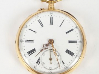 Vente aux enchères Montre de gousset en or jaune, indication des secondes, cylindre 10 ru
