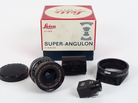 Leitz : Super Angulon 3,4/21mm N°229442 Wetzlar parasoleil, viseur 21m