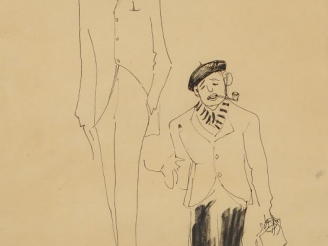 Vente aux enchères Seif WANLY.  'L'artiste et un ami'.  Encre, signée en bas à gauche.  D