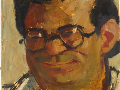 Seif WANLY 'Autoportrait souriant'. Huile sur papier, signée en bas à 