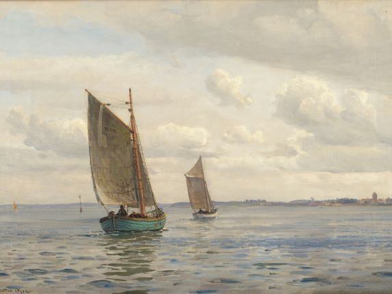 B. OLSEN 'Marine'. Huile sur toile, signée en bas à gauche. 32,5 x 49 