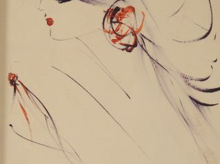 Vente aux enchères F. GIORGIO. 'Elegante au chapeau'. Dessin, signé en bas à droite. Dim 