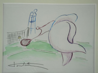 Vente aux enchères TOUTAIN 'La joueuse de tennis'. Aquarelle. Signée en bas à gauche. 13 