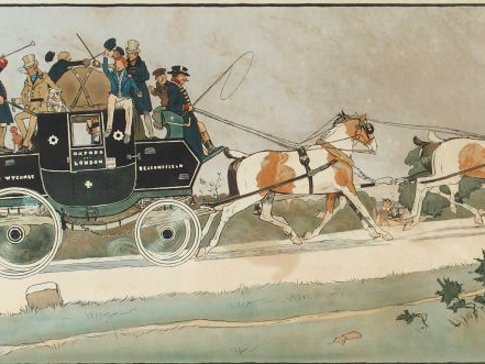 Cécil ALDIN. Lithographie 'The Oxford coach 1830'