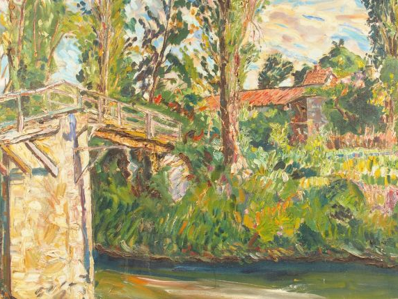 Mario CAVAGLIERI. 'Moulin de gascogne au printemps'. Huile sur toile s
