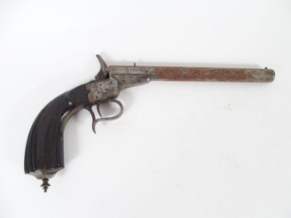 Vente aux enchères Pistolet de tir système Flobert calibre 6mm, canon octogonal lisse pol