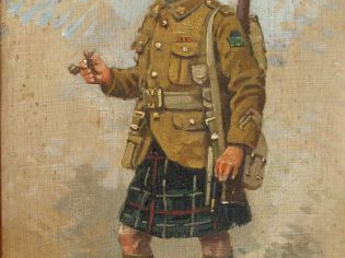 Jules MONGE, "Canadian Highlander". Huile sur panneau, signée en bas à