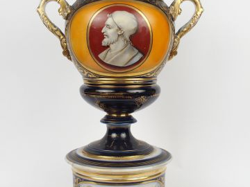 Grand pot de pharmacie à anses Napoléon III en porcelaine de Valentine