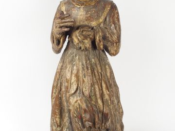 Sculpture en bois polychrome 'Moine '. H. 72 cm (manques et restaurati