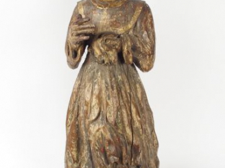Vente aux enchères Sculpture en bois polychrome 'Moine '. H. 72 cm (manques et restaurati