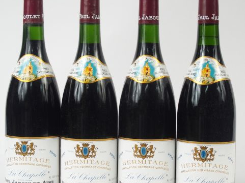 4 BOUTEILLES HERMITAGE LA CHAPELLE PAUL JABOULET AINÉ - 1990 - NOTE PA