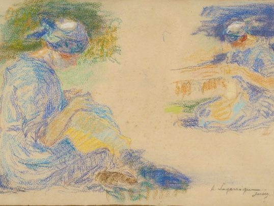 A. LAGARRIGUE ‘Solitude farm étude'. Pastel, signé en bas à gauche et 