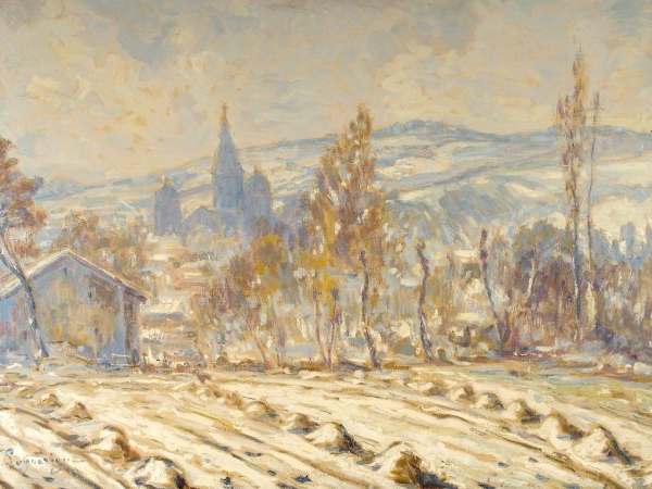 A. LAGARRIGUE ‘En Coumbet, matin de neige’, Huile sur toile, signée en