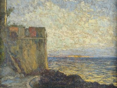 A. LAGARRIGUE ‘Collioure, lever du soleil’. Huile sur toile, signée en