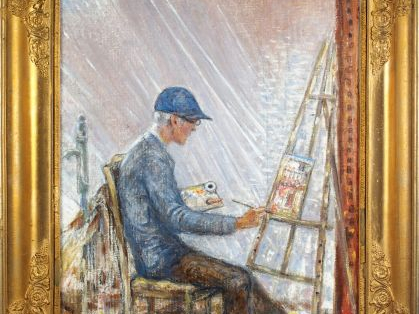 A. LAGARRIGUE ‘L’artiste contemplatif’.  Huile sur carton, signée en b