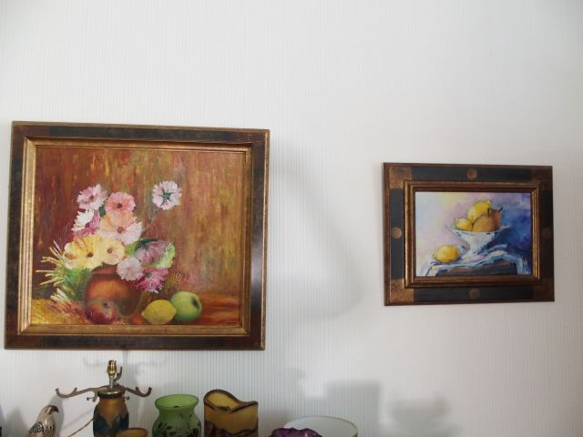 Deux huiles sur toiles "Nature morte" et "Bouquet de fleurs"