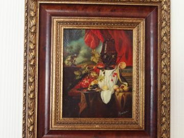 MOROT "Nature morte". Huile sur panneau. On y joint une reproduction "