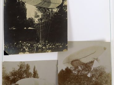 Ensemble de 9 photographies : 2 de Paul Tissandier, 2 de Santos Dumont