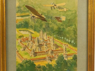 Vente aux enchères Lucien ROUSSELOT. Aquarelle, signée en bas à droite. 'Premiers vols au