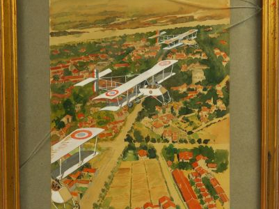 Lucien ROUSSELOT. Aquarelle, signée en bas à droite. '1917, l'Escadril