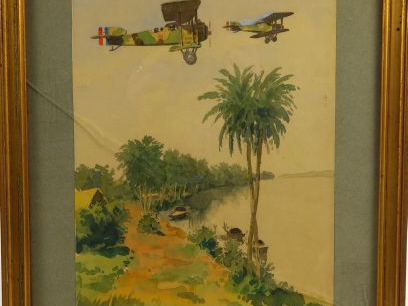 Lucien ROUSSELOT. Aquarelle, signée en bas à droite. '1918, l'Escadril