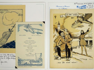 Vente aux enchères Menus '100 ans d'aviation et de banquets'. Collection de 23 menus de 1