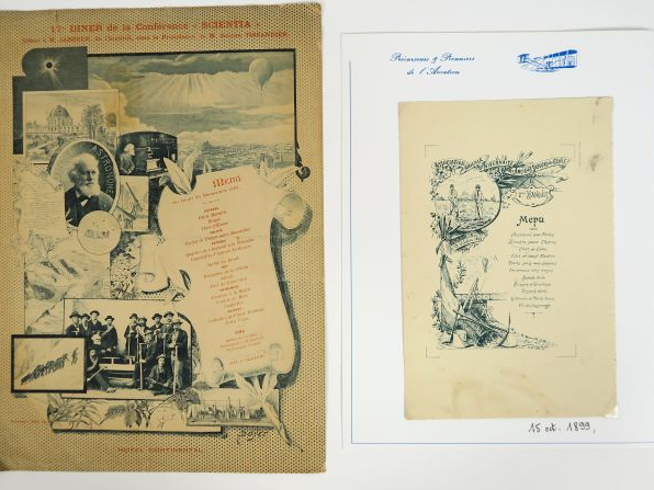 Menus '100 ans d'aviation et de banquets'. Collection de 23 menus de 1