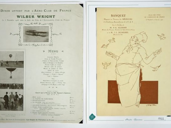 Menus '100 ans d'aviation et de banquets'. Collection de 23 menus de 1