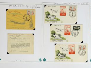 Ensemble d'enveloppes, timbres, cartes postales et documents divers co
