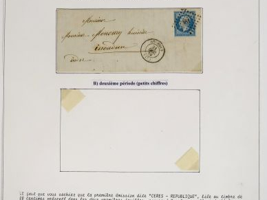 Ensemble de 8 plis datés de 1849 à 1876 relatant les débuts de l'oblit