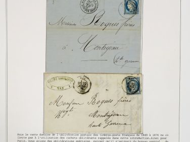 Ensemble de 8 plis datés de 1849 à 1876 relatant les débuts de l'oblit