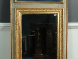 Vente aux enchères Trumeau de style Empire en bois laqué gris bleu et doré 165 x 77.5 cm