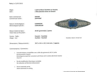 Broche Art Déco, ornée d’un saphir de Ceylan de 36,29 carats environ C