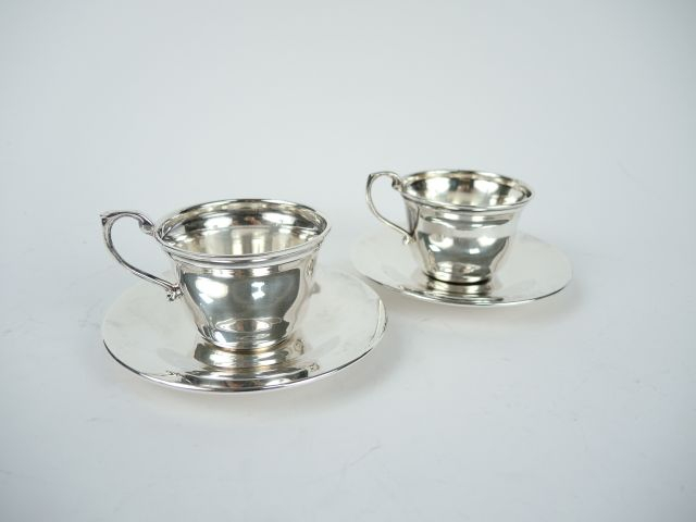 Paire de tasses et sous tasses à café en argent étranger (Mexique). Po