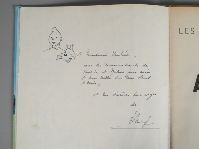 Album de "Tintin en Amérique" avec dédicace illustrée orginale d'Hergé