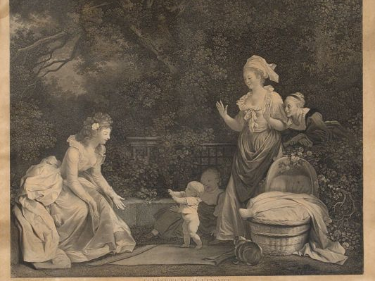 Paire de gravures en noir d'après Fragonard "L'enfant chéri" et "Les p