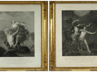 Vente aux enchères Paire de gravures en noir XIXe "L'enlèvement de Déjanire" et "L'éducat