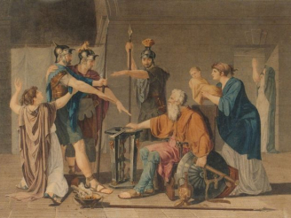 Vente aux enchères Gravure XIXe en couleur "Le serment des Horaces", dans son cadre de st